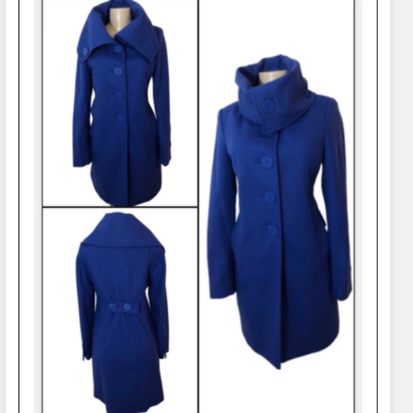 New York & Company Jackets & Blazers - NEWYORK & CO WOOL COWL NECK BLUE COAT SZ 2